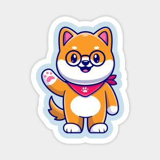 Cute Shiba Inu Dog Waving Hand Cartoon Magnet