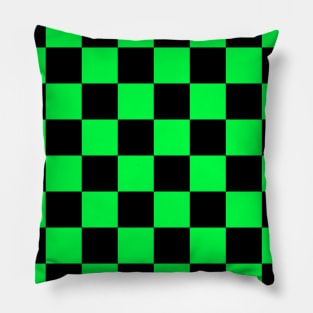 Checkered Square Seamless Pattern - Black & Green Pillow