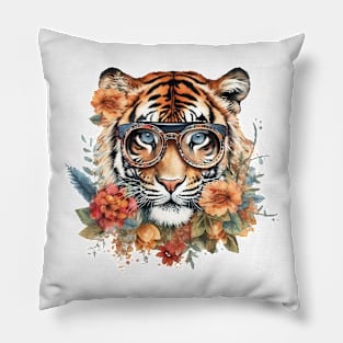 Watercolor Floral Tiger Pillow