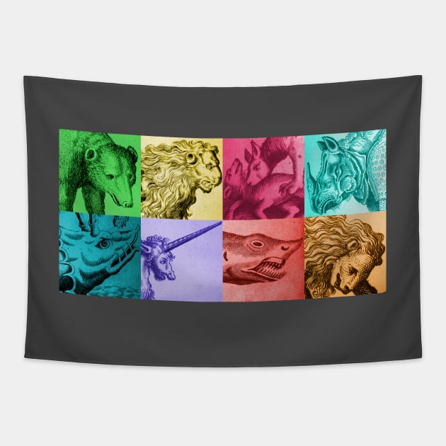 Animals engraving color patchwork Tapestry by chilangopride