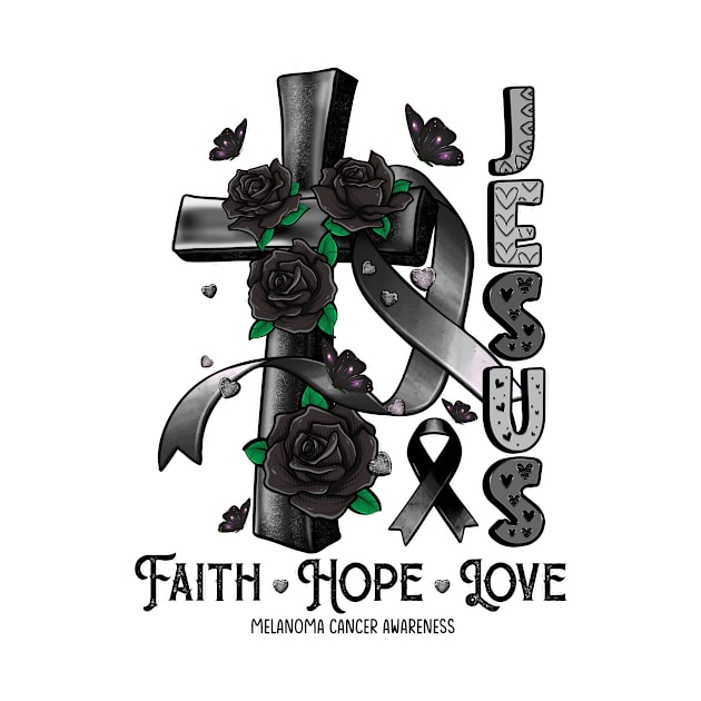 Melanoma Cancer Awareness - Jesus Cross ribbon Faith by StevenPeacock68
