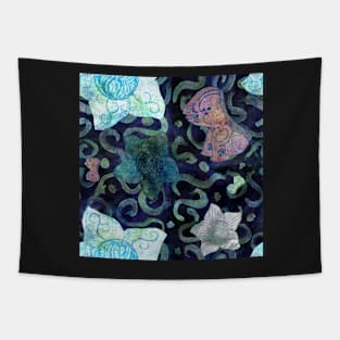 whimsical butterflies and flowers on squiggle and dot pattern for kids Tapestry