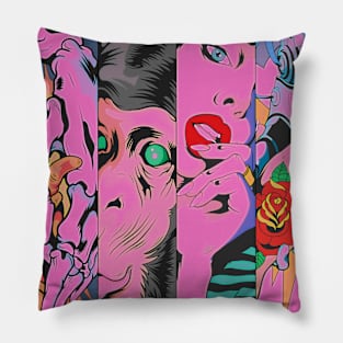 Dope four panels of animal, human skulls and robots illustration Pillow