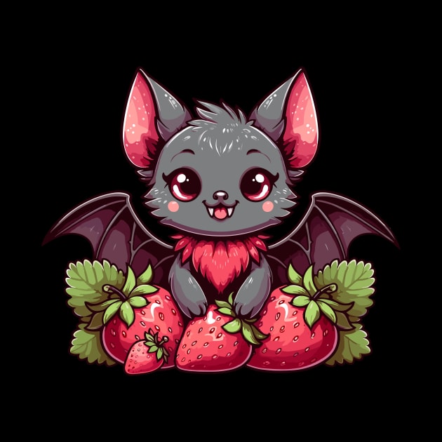 Cute Vampire bat with strawberries by Kawaii N Spice