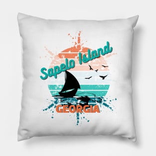 Sapelo Island Georgia Retro Vintage Sunset Pillow