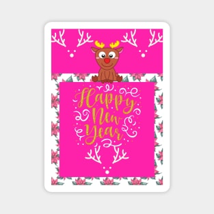 Cute deer Happy new year greeting card Magnet