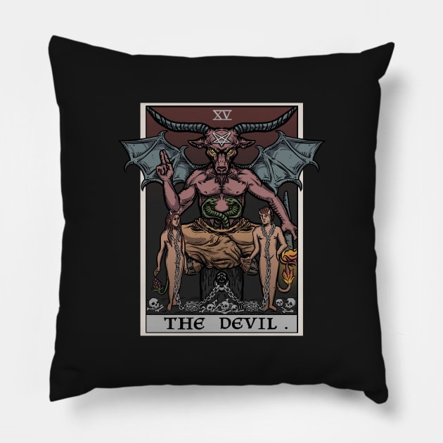 The Devil Tarot Card Baphomet Halloween Gothic Satanic Witch As Above So Below Pillow by TheGhoulishGarb