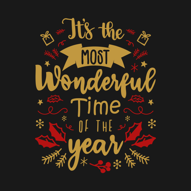 It's the Most Wonderful Time of the Year - Christmas Time - Red and Gold Tone by GDCdesigns