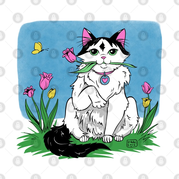 Kitty with Tulips (Don't give tulips to cats, it's poisonous) by Vikki.Look