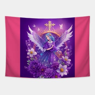 Purple Angel Under Gold Cross Tapestry