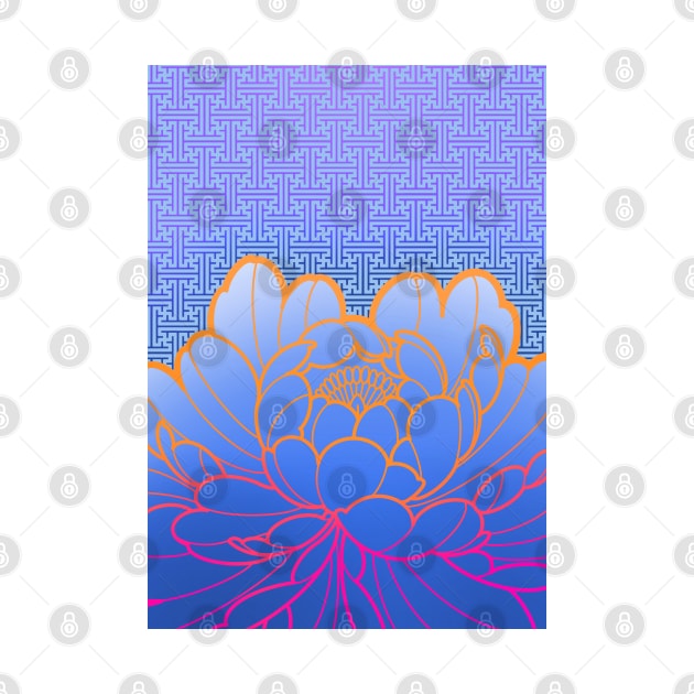 blue peony and japanese  sayagata pattern by weilertsen