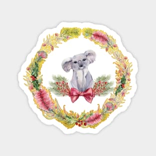 An Australian Native Floral Wreath - Christmas Koala Magnet