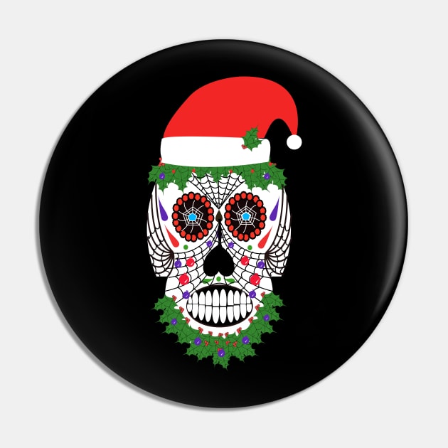 Scary Santa Claus Skeleton Face with Santa hat Pin by designInk