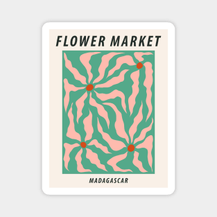 Flower market, Madagascar, Retro print, 70s, Indie decor, Cottagecore, Groovy abstract flowers Magnet