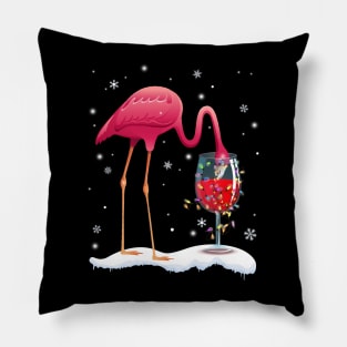 Funny Pink Flamingo Drink Wine On Christmas Xmas Gift Pillow