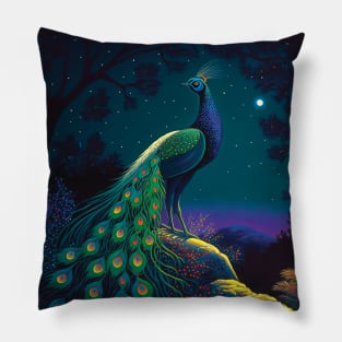 Beautiful Peacock in a Forest Clearing Pillow
