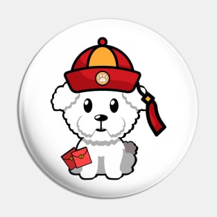 Funny furry dog celebrates lunar new year Pin