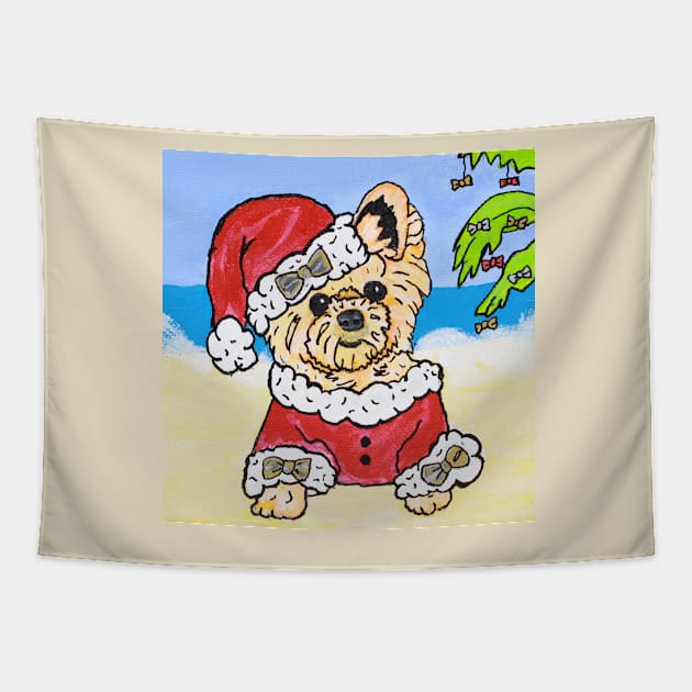 Stylin' Swifty Santa the Yorkie Tapestry by AmandaAAnthony