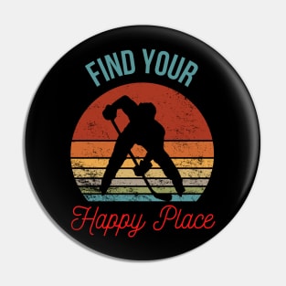 Chasing Victory: Silhouette of a Hockey Player and Retro Sunset Pin