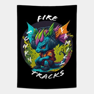 Cute Dragon Wearing Headphones - white font Tapestry