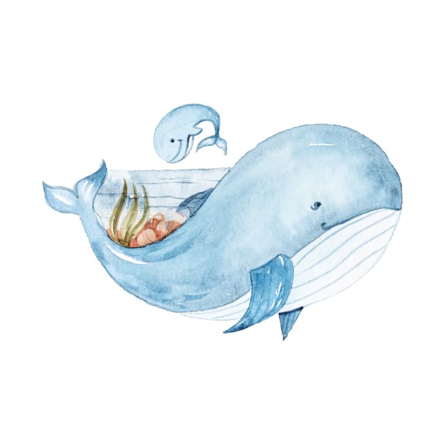 Watercolor blue orca whale illustration, cute kids print by tiana geo