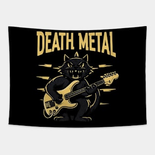 Death Metal Satanic Baphomet Cat playing guitar Tapestry