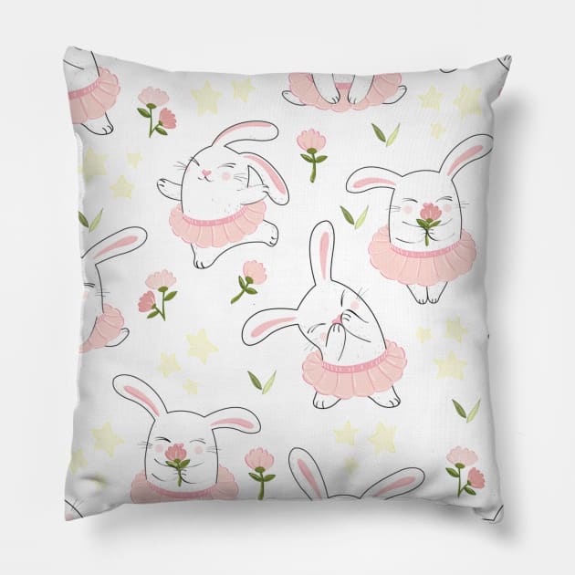 Dancing Bunnarinas Pillow by Berrybaby Co