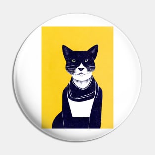 Black and White Sunshine Cat Retro Poster Vintage Art Cat Wall Blue Yellow Illustration Pin