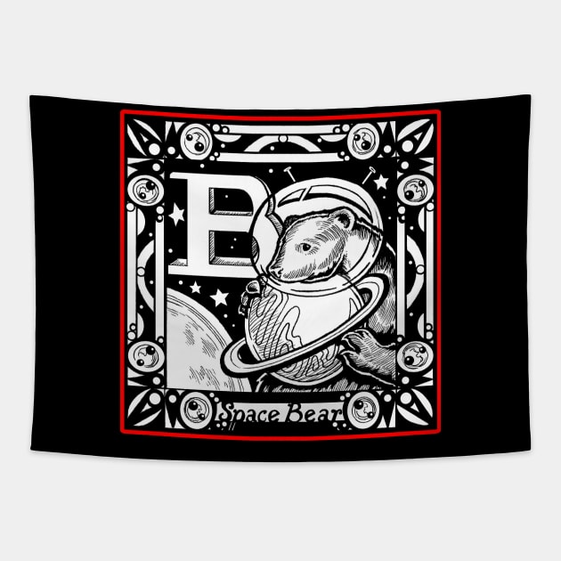 B is For Bear - Red Outlined Design Tapestry by Nat Ewert Art