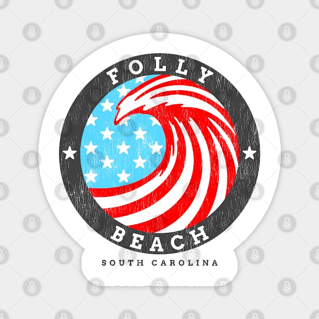 Folly Beach, SC Summertime Patriotic 4th Pride Surfing Magnet by Contentarama