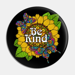 Be Kind Sunflower and Butterflies Pin