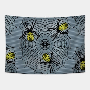 Eerie Arachnid Spider Trio / Web - Slate Tapestry