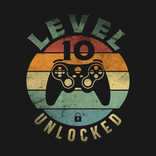 Level 10 Unlocked Funny Video Gamer 10th Birthday 10 Year Old Gamer T-Shirt