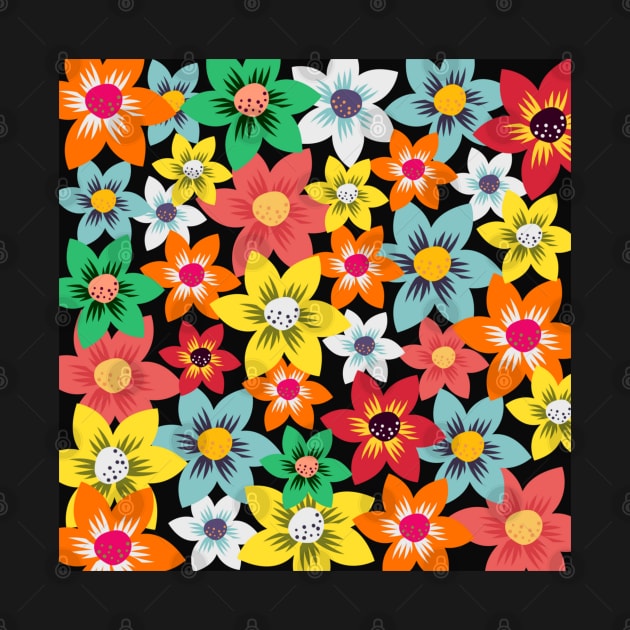 Colorful Floral Scarlet Pimpernel Garden Pattern by DMRStudio