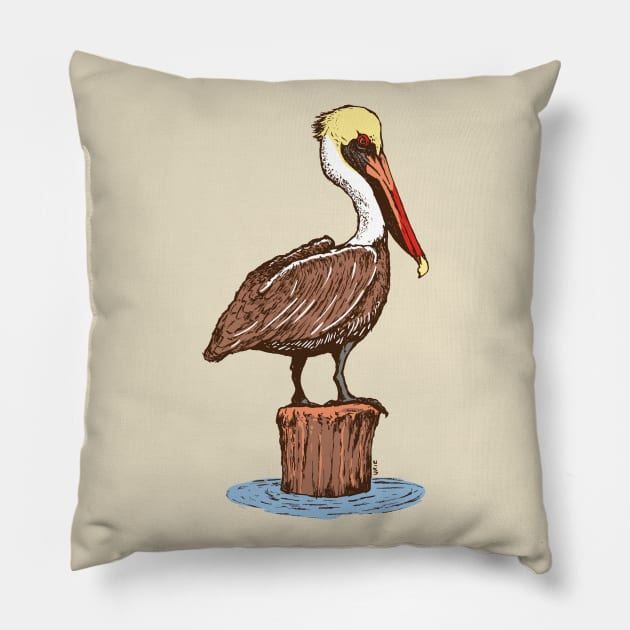 Brown Pelican Pillow by OBSUART