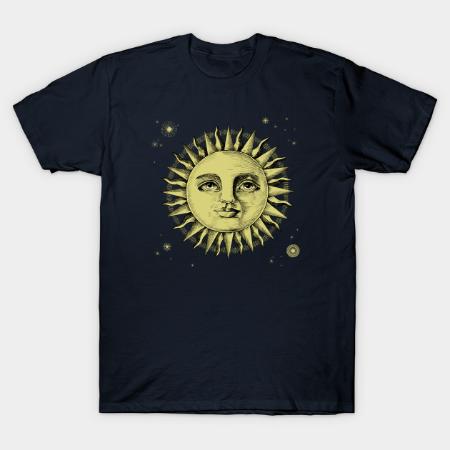 Celestial Antique Sun Engraving With Stars - Sun - T-Shirt