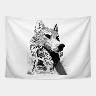 Monsters and Madonnas Original White Wolf Queen Ink Art Chris  Conidis Tapestry