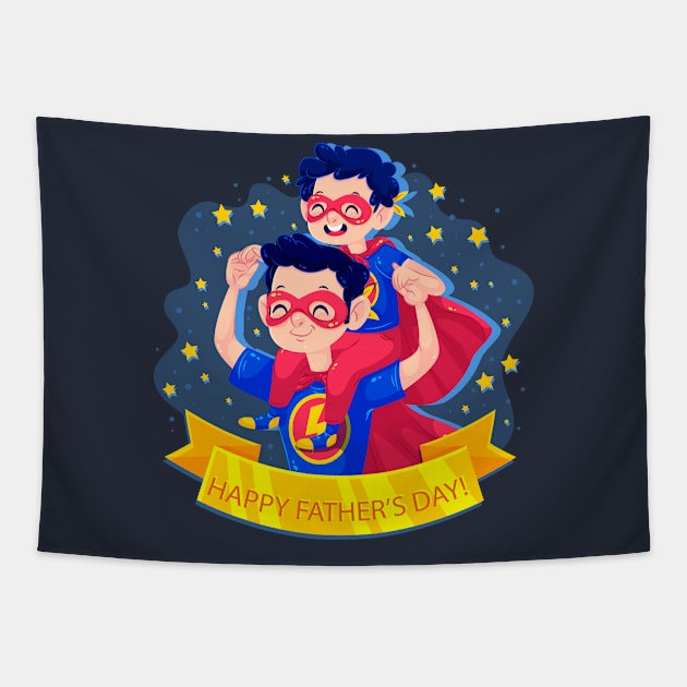 happy fathers day - super dad and super son Tapestry by Spring Moon