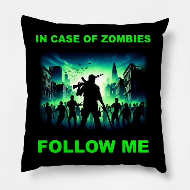 IN CASE OF ZOMBIES Pillow by Bear Gaming