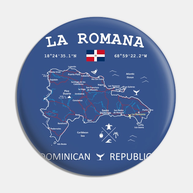 La Romana Dominican Republic Flag Travel Map Coordinates GPS Pin by French Salsa