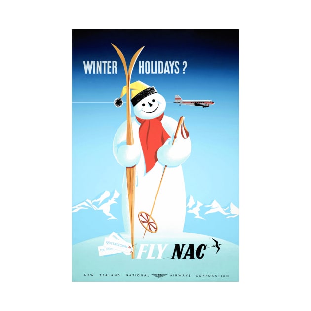 Vintage Travel Poster New Zealand Winter Holidays Fly NAC by vintagetreasure