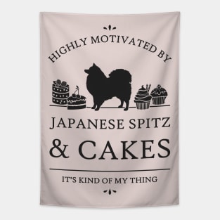 Highly Motivated by Japanese Spitz and Cakes Tapestry