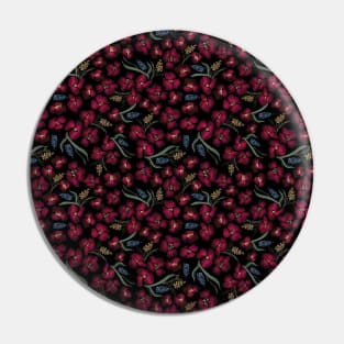 Dark red tiny watercolor flowers with leaves seamless pattern on black background Pin