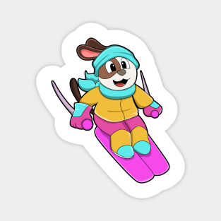 Dog as Skier with Ski & Scarf Magnet