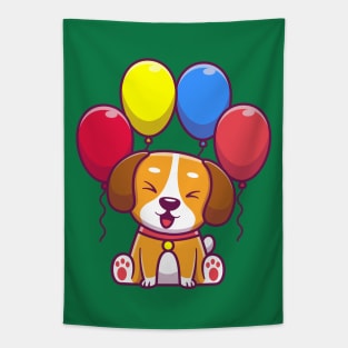 Cute dog sitting with balloon Tapestry