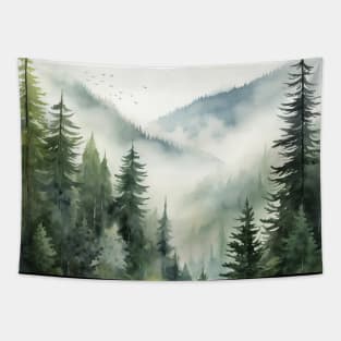 Misty Forest Mountains Wilderness Tapestry