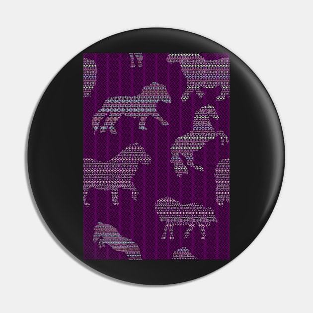 Shetland Fairisle Dancing Ponies - Purple Pin by Juliewdesigns