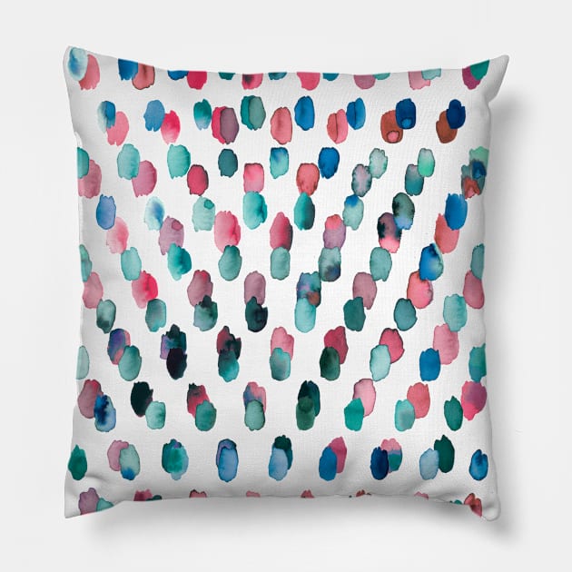 Artistic Watercolor Dots Blue Pink Pillow by ninoladesign