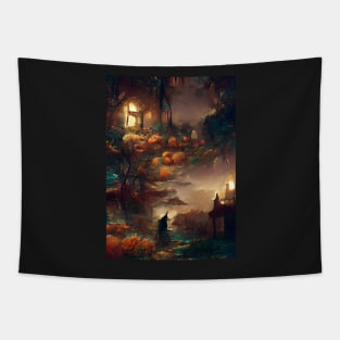 HALLOWEEN NIGHT IN A SMALL FRENCH VILLAGE Tapestry