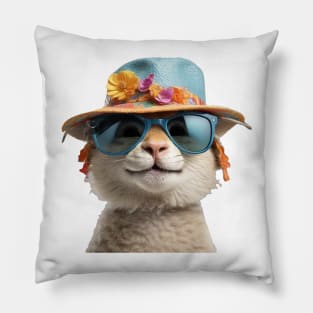 Funky Llama in Sunglasses and Hat Sticker Pillow